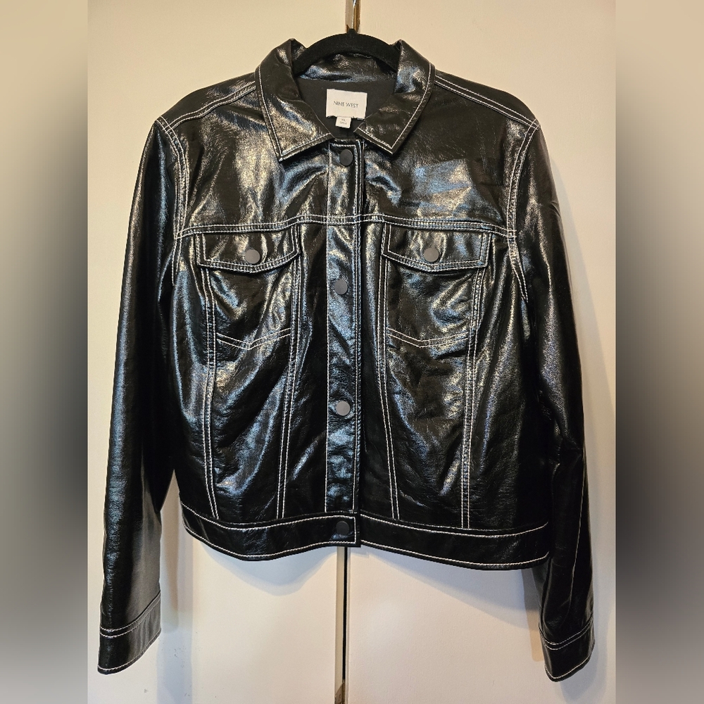 Nine West Ladies black Faux Patent Leather Jacket XL